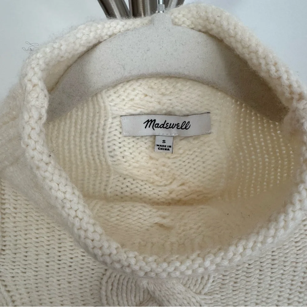 Madewell Cozy Ivory Cream Cable Knit Mockneck Sweater Size Small - Picture 8 of 9